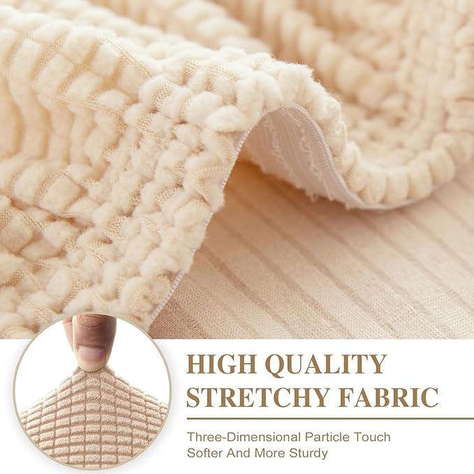 Couch Cushion Covers for Sectional Sofa L Shape Washable Separate Seat Chaise Couch Cover Stretch Sofa Slipcovers with 2 Pcs Pillowcases(3 Seater + 1 Chaise, Natural)
