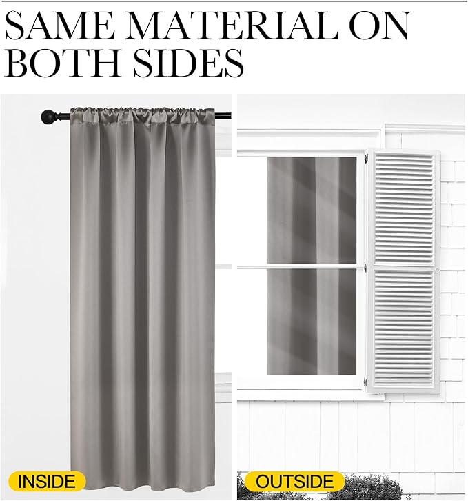 NICETOWN Room Darkening Cafe Satin Curtains for Small Windows, 42" Wide by 63" Long, 2 Panels, Chrome Gray, Rod Pocket Privacy Blackout Drapes for Play Room