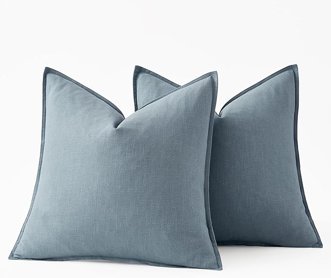 MIULEE Decorative Linen Euro Sham Pillow Covers 28x28 Inch Blue Grey Boho Farmhouse Neutral Couch Throw Pillows for Bed Pack of 2 Accent Modern Pillowcase Sofa Livingroom Home Decor