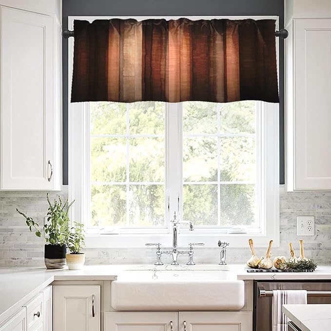 Emvency 2 Pack Valances Window Treatments, Orange Copper Vintage Stripe Blackout Drapes Adjustable Curtain for Windows Living Room Kitchen Over Sink, 52x12 Inch Rod Pocket Valances