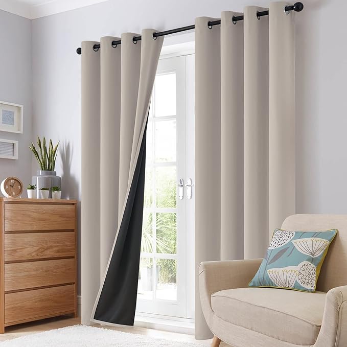 SimpleHome 100% Blackout Curtains for Bedroom,Thermal Insulated Natural Grommet Window Drapes Room Darkening Curtains for Living Room with Black Back,52 x 96 Inch,2 Panels
