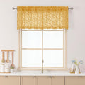Chyhomenyc Gold Sheer Valances for Windows 18 Inch Length 2 Pcs, Light Filtering Leaf Textured Cafe Short Kitchen Curtains, Top Small Curtain for Living Room Bedroom Basement, 42" W x 18" L