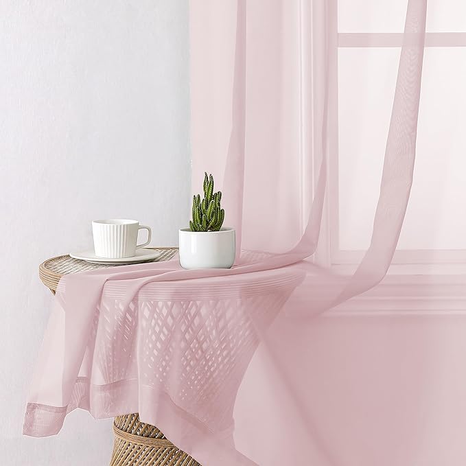 Lecloud Blush Pink Sheer Curtains 90 Inches Long 2 Panels, Modern Airy Voile Solid Curtains, Transparent Aesthetic Windows Decor Drape with Rod Pocket for Bedroom Living Room, Each 42" W x 90" L