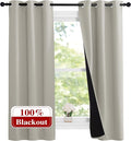 NICETOWN Natural 100% Blackout Lined Curtains, 1 Pair, 37" Width x 60" Length Each Panel, 2 Thick Layers Narrow Wide Window Treatment Panels Thermal Insulated Drapes for Kitchen Small Window