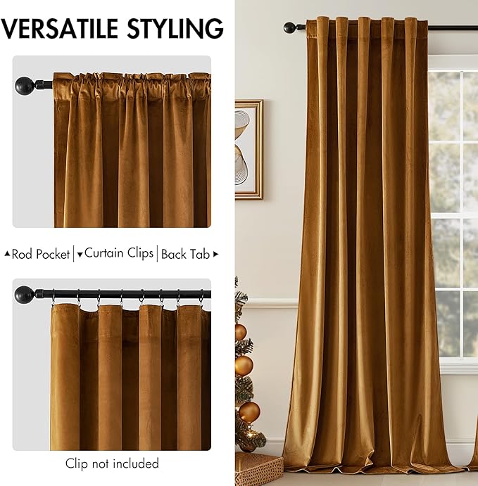 MIULEE Velvet Curtains 84 inches - Luxury Brown Blackout Curtains for Bedroom Living Room Thermal Insulated Super Soft Window Drapes Rod Pocket & Back Tab, Gold Brown, W52 x L84 inches, 2 Panels
