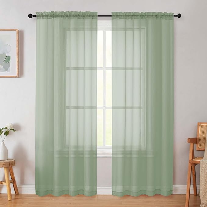 Sage Green Sheer Curtain for Bedroom Living Room 78 Inches Long 2 Panels Set, Solid Soft Airy Light Filtering Sheer Window Curtains, Modern Rod Pocket Door Curtain, 42" Wx78 L Inches