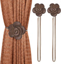 Lewondr Magnetic Curtain Tieback, Vintage Curtain Holdback, Resin Flower Curtain Ties with Rope Drapery Retro Window Curtain Decorative Buckle Holder for Outdoor, Home, and Cafe Balcony, Light Coffee