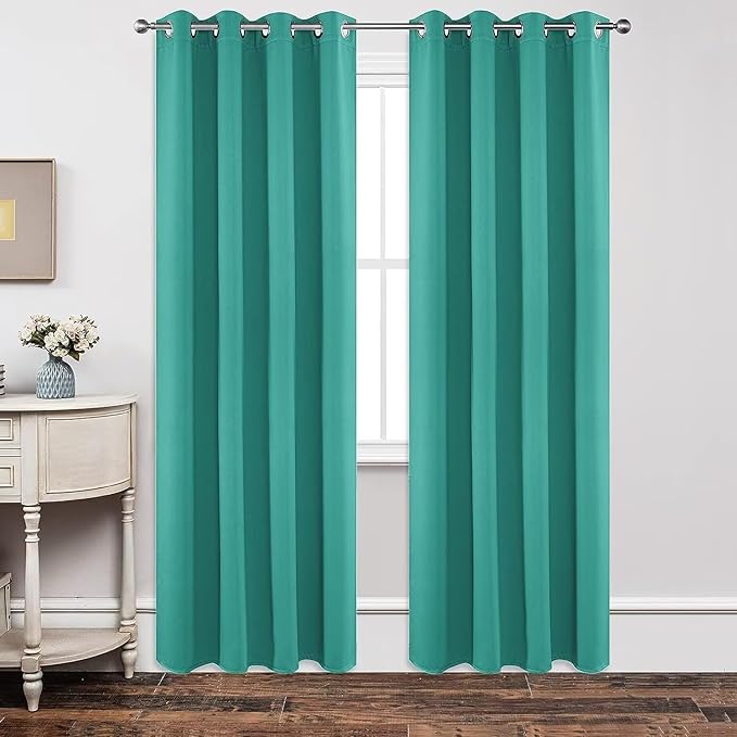 Joydeco Blackout Curtains 90 inch Long 2 Panels Set, Thermal Insulated Long Curtains & Drapes 2 Burg, Room Darkening Grommet Drapes for Bedroom Living Room Windows (W52 x L90 Inch, Peacock Blue)