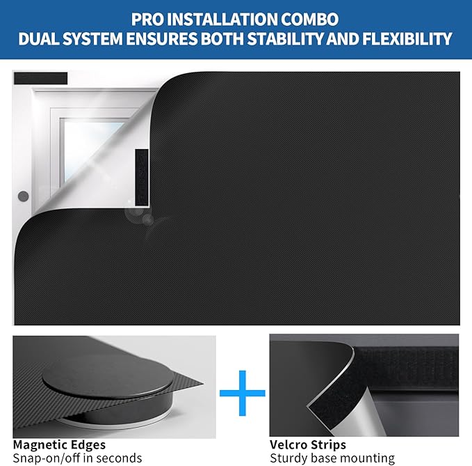 BKSAI 100% Blackout Window Cover, Portable Magnetic Black Out Curtains for Window, Black Out Shades No Drill Cuttable Blackout Blinds for Bedroom, RV, Nursery, Media Room, 79x57 inch