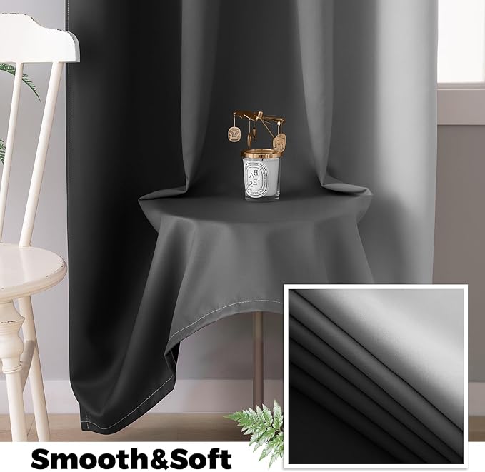 Yakamok 100% Blackout Curtains 63 Inch Length 2 Layers,Black Curtains for Bedroom Ombre Room Darkening Grommet Gradient Drapes,Light Blocking Thermal Insulated Window Curtains for Living Room