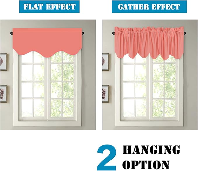 H.VERSAILTEX 4 Panels Christmas Blackout Curtain Valances for Kitchen Windows/Living Room/Bathroom Privacy Protection Rod Pocket Decoration Scalloped Window Valance Curtains, 52" W x 18" L, Coral