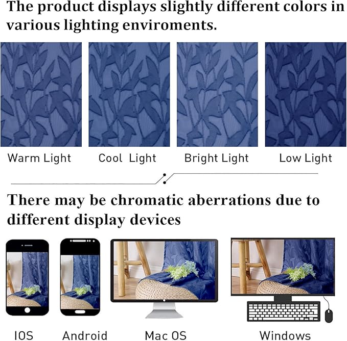 Lecloud Leia Dusty Blue Sheer Curtains 45 Inch Length 2 Panels, Balance Light & Privacy Jacquard Textured Leaf Voile Curtains for Living Room, Dual Rod Pockets Bedroom Short Drapes, 40 W x 45 L