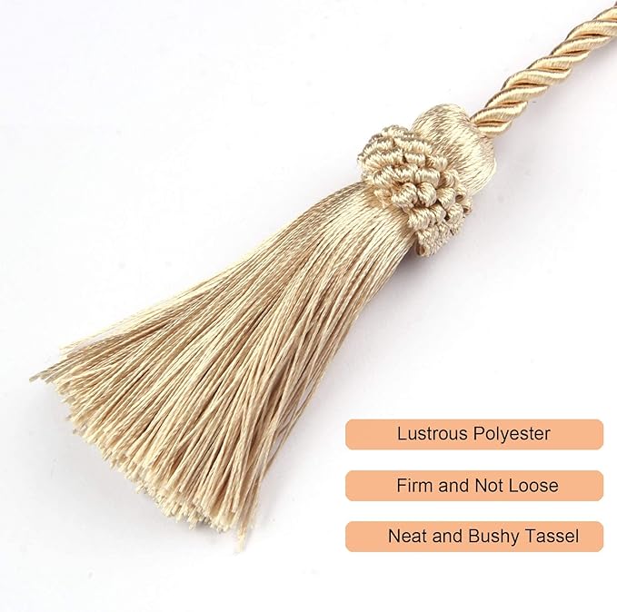 Fenghuangwu Curtain Tiebacks Handmade Decorative Curtain Holdbacks Rope with Tassel (Beige, 6P)
