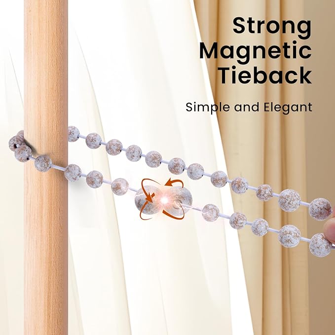 KLOGTSIND Magnetic Curtain Tiebacks, Curtain Tie Backs for Curtains 6 Pack, Wood Bead Curtain Tiebacks, Curtain Holders for Boho Bedroom Decor, Baby Nursery Decor, Farmhouse Decor