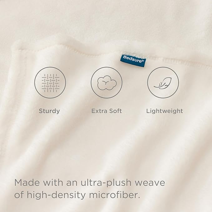 Bedsure Fleece Throw Blanket for Couch Cream - Lightweight Plush Fuzzy Cozy Soft Blankets and Throws for Sofa, 50x60 inches