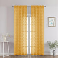 Chyhomenyc Gold Sheer Curtains 90 Inch Length 2 Panels Set, Light Filtering Tufted Textured Soft Airy Rod Pocket Gentle Leaf Window Treatment Drapes for Bedroom Living Room, 42" Wx90 L, 2PCS