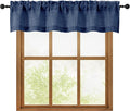 OWENIE Navy Blue Valances for Windows 1 Pcs, Light Filtering Textured Farmhouse Short Small Valance Curtains for Bathroom Basement Living Room, Rod Pocket Half Curtains for Windows, 60Wx12L Inch