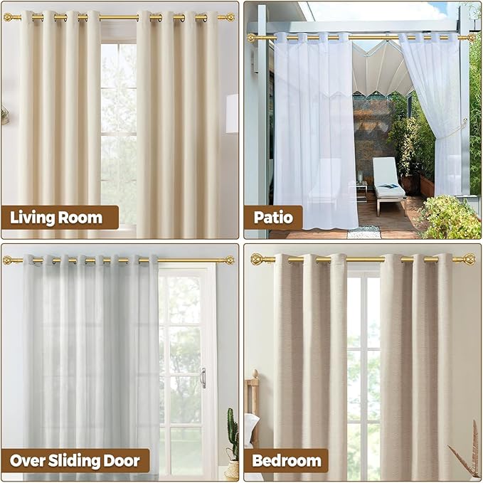 KAMANINA Gold Curtain Rod 32 to 58 Inch(2.6-4.8Ft), 7/8 Inch Single Adjustable Curtain Rods for Windows 28 to 48, Decorative Drapery Rods with Netted Texture Finials