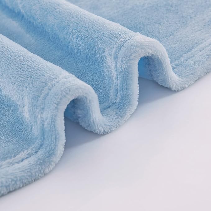 JIAHANNHA Flannel Fleece Ice Blue Blanket Throw Size(50 by 60 Inches),Light Blue Throw Blanket for Couch Sofa Bed,Super Soft Plush Cozy and Lightweight Warm Bed Blanket for All Season