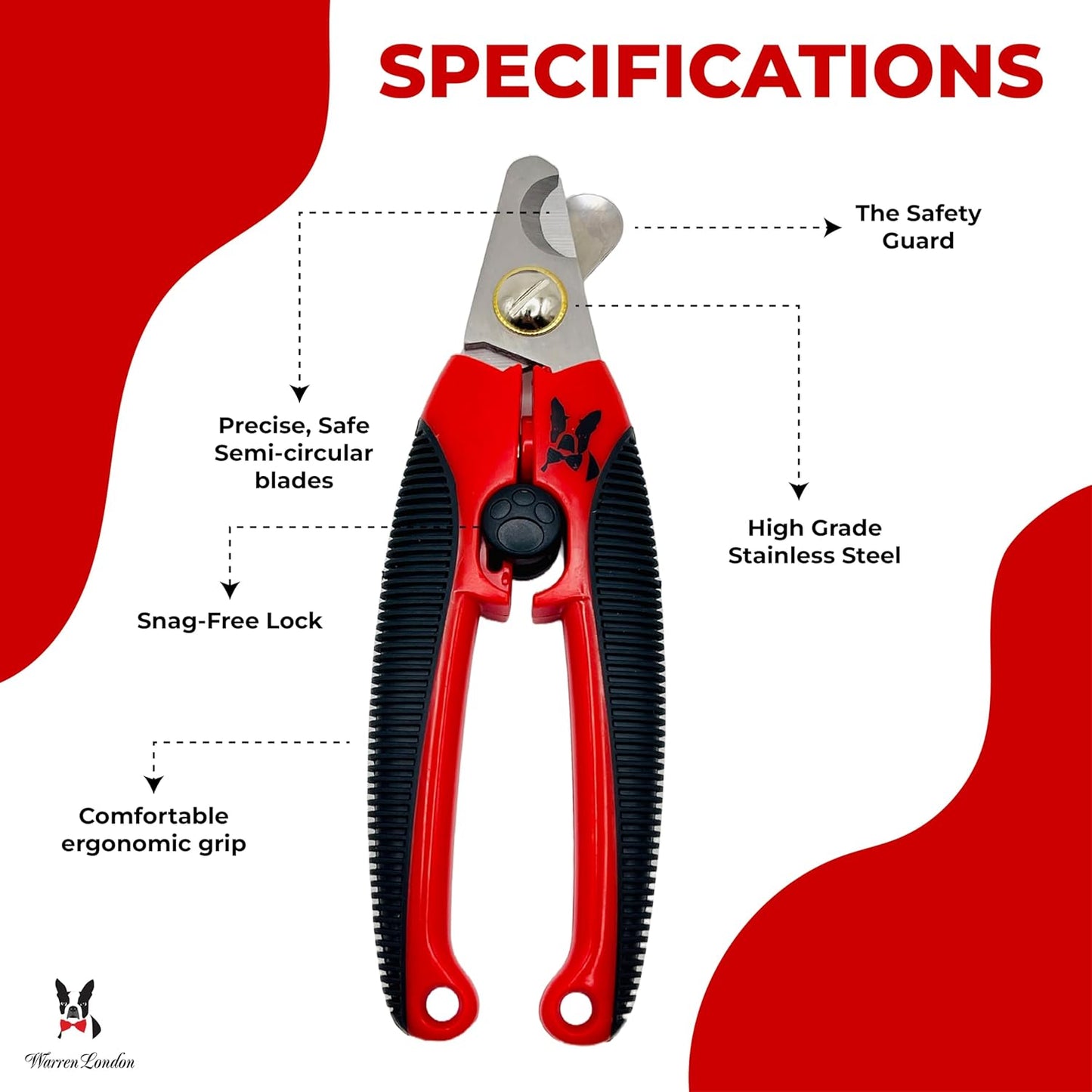 Warren London Dog Nail Clippers – Large Breed Nail Trimmer with Stainless Steel Blade, Safety Guard & Non-Slip Handle | Professional Grooming Tool for All Dog Sizes