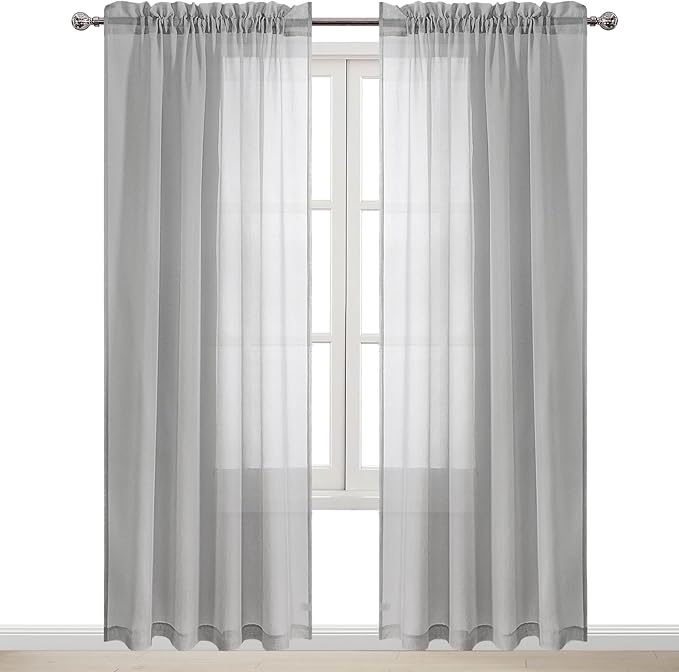 DWCN Grey Sheer Curtains Semi Transparent Voile Rod Pocket Curtains for Bedroom and Living Room, 52 x 84 inches Long, Set of 2 Panels