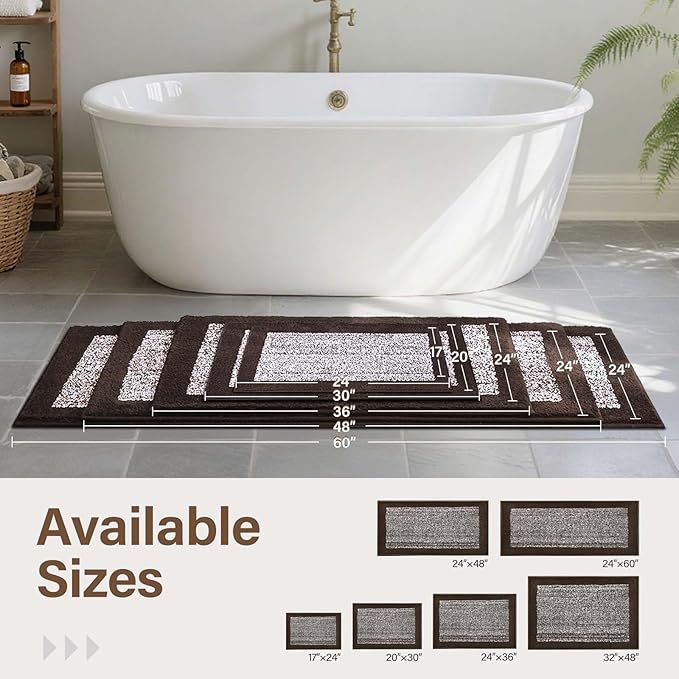 70x24 Long Bathroom Rugs Washable Non Slip, Brown Bath Mat for Bathroom Floor Tub, Soft Absorbent Quick Dry Mats for Shower, Bathtub,Home Decor