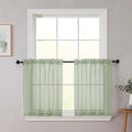 Kitchen Curtains 24 Inch Length Tier 2 Pieces, Sage Green Sheer Curtain Solid Soft Sheer Short Curtains for Windows, Cafe Bathroom Basement Rod Pocket Drapes, Sage Green, Each 42"Wx24"L Inch