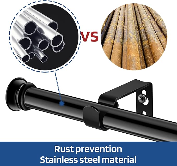 Standard Decorative Window Curtain Rods 30 to 88 Inch,5/8 Inch Diameter Small Curtain Rod Set, Heavy Duty Drapery Rods with Brackets Black