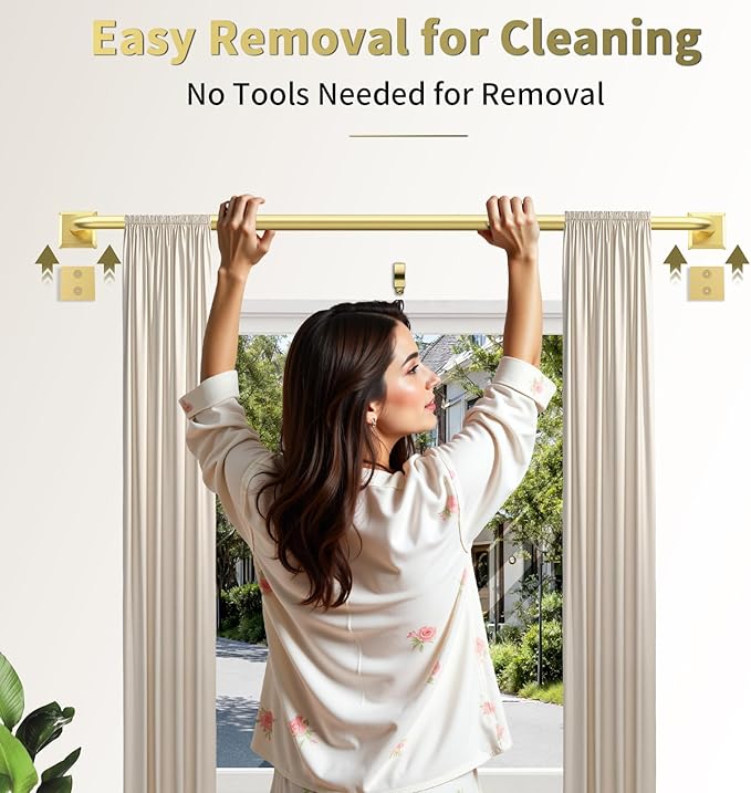 Gold Curtain Rods for Windows 28-48Inch Heavy Duty French Return Rod, Wrap Around Blackout Curtain Rods, Adjustable Room Darkening Drapery Rod for Bedroom, Living Room, Sliding Door & Outdoor Patio