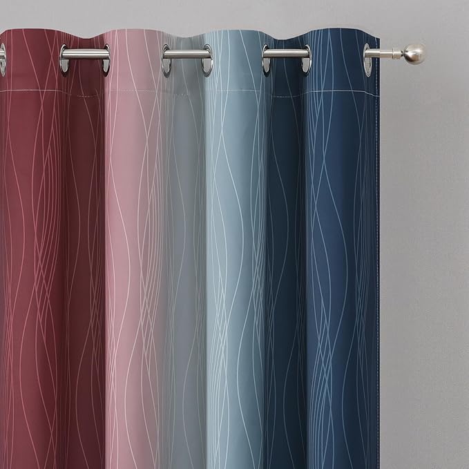 Estelar Textiler Navy Blue and Burgundy Red Ombre Blackout Curtains 54 Inch Length for Kitchen, Room Darkening Thermal Insulated Energy Efficient Grommet Drapes for Bedroom,52x54 Inch,2 Panels