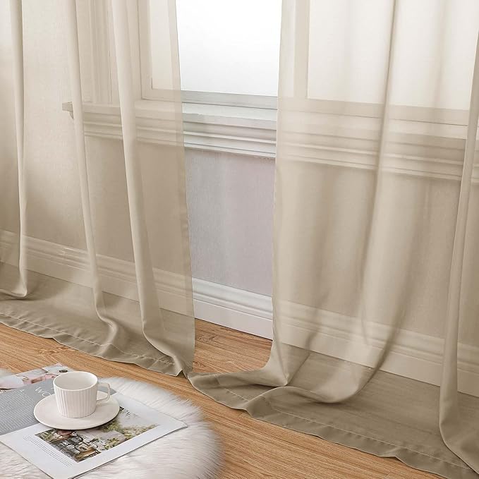 Taupe Sheer Curtains 84 Inches Long 2 Panels, Soft Airy Light Filtering Curtains for Bedroom Living Room, Modern Rod Pocket Privacy Drapes Window Treatments, Taupe, Total Wide 84 Inch
