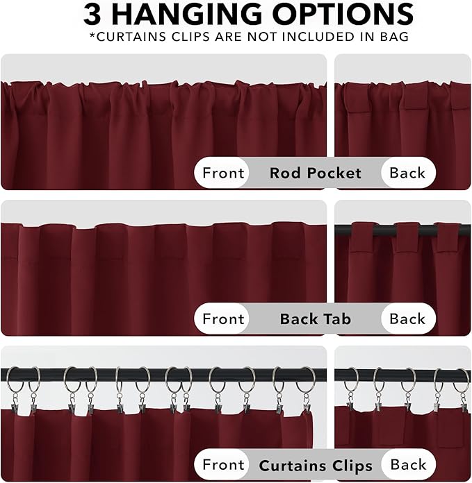 Deconovo Solid Room Darkening Curtains Rod Pocket and Back Tab Blackout Curtains for Bedroom 42Wx63L Inch Burgundy Red 2 Panels