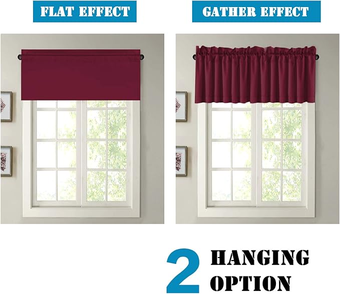 H.VERSAILTEX Blackout Valances for Windows,Kitchen Window Valance Curtains for Living Room/Bedroom/Bathroom Privacy Decorative Rod Pocket，2 Panels，52" W x 18" L, Burgundy