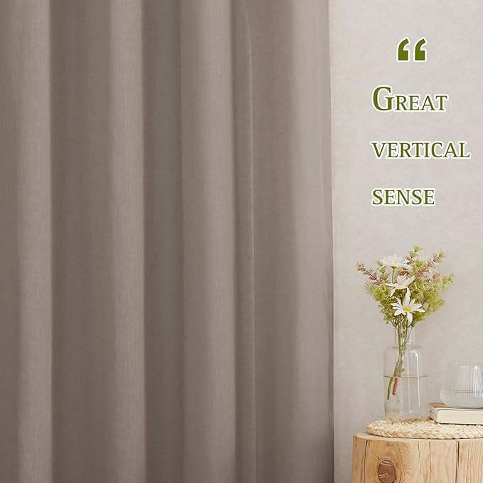 NICETOWN Sheer Linen Curtains 108" Long for Windows, (Burlap) Grommet Top Privacy Semi Sheer Privacy with Light Filtering Drapes for Bedroom/Living Room, W52 x L108, Set of 2