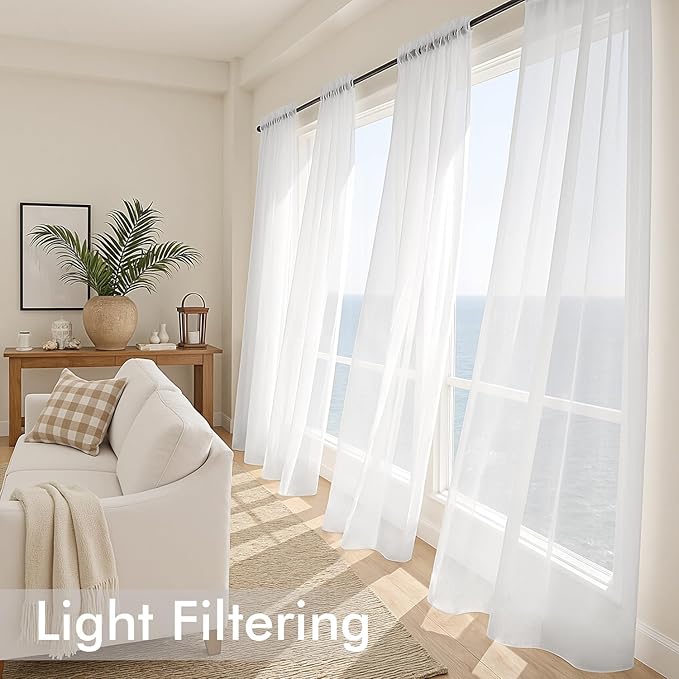 MIULEE White Sheer Curtains 80 Inches Long, 4 Panels Set, Light Filtering Voile Rod Pocket Drapes, Airy Soft Fabric Window Treatments for Living Room and Bedroom, 42 x 80 Inches