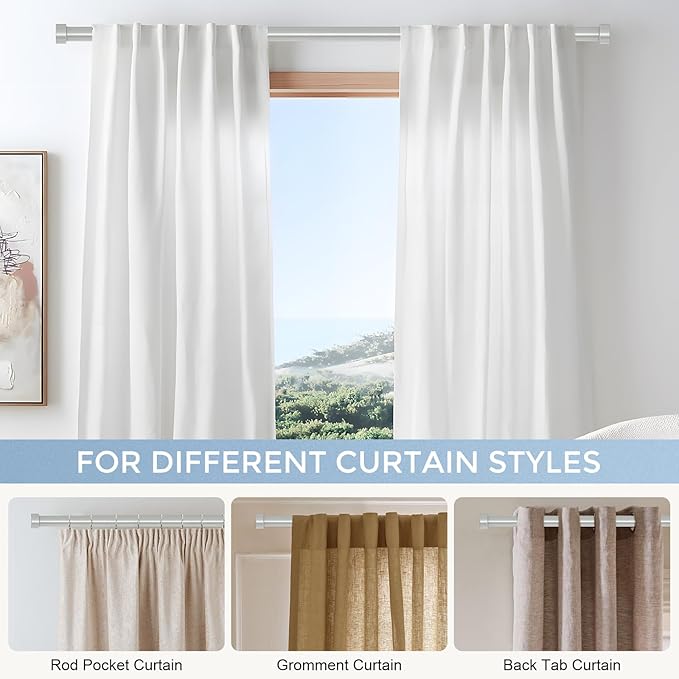 VOIIY Silver Curtain Rods for Windows 28 to 48 Inch(1.5-5 Feet), 1" Diameter Drapery Rods with Modern Style End Cap Finials,Size:30-60 Inch, Antique Silver