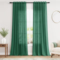 Nanspring Dark Green Linen Curtains 96 Inches Long 2 Panels Set for Living Room Rod Pocket Back Tab Semi Sheer Light Filtering Protect Privacy Emerald Green Curtain for Bedroom Floor Length 52x96