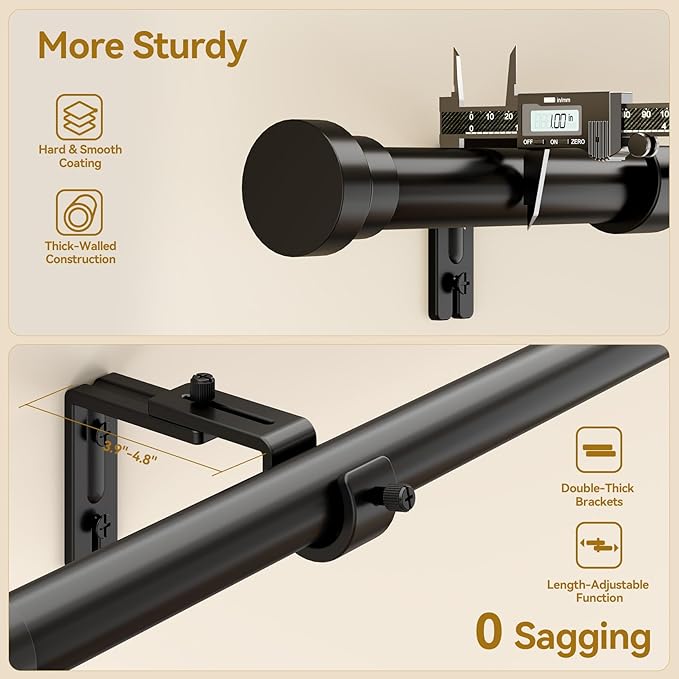 YaFex Curtain Rods 32-170 Inch, Heavy Duty 1 Inch Adjustable Curtain Rod for Windows, Black Extra Long Window Treatment Rods, Modern Design, Easy Installation