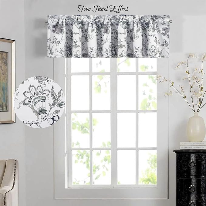 H.VERSAILTEX Blackout Curtain Valances for Kitchen Window/Living Room/Bathroom Privacy Added Rod Pocket Home Decoration Winow Valance, 52" W x 18" L, Floral in Antique Green