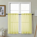 Gwine Short Kitchen Sheer Curtains 36 Inch Length - Light Filtering Voile Small Half Window Curtain for Basement, Rod Pocket Cafe Curtains for Bathroom Cabinet, 42Wx36L Inch, 2 Panels, Lemon