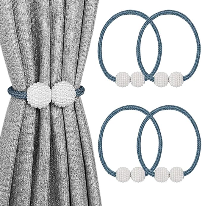 Melaluxe 4 Pack Magnetic Curtain Tiebacks, Decorative Curtain Holdbacks for Window Décor (Navy Blue)