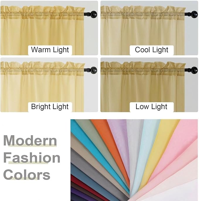 Sheer Curtains 84 Inches Long 2 Panels Set for Bedroom Living Room, Soft Airy Light Filtering Modern Solid Rod Pocket Drapes Window Treatments, Yellow, Each 42" W x 84" L
