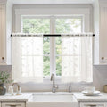 MIULEE Ivory Sheer Curtains 2 Panels Embroidered Leaf Patterned Rod Pocket Floral Semi Sheer Faux Linen Short Window Curtains Drapes Set for Kitchen Bathroom Cafe, 30x24 Inches Length