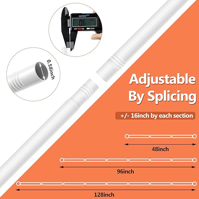 Curtain Rods No Drilling for Windows,5/8 Inch Diameter Drapey Pole with No Drill Curtain Rod Brackets (2PCS White, 30 to 45")