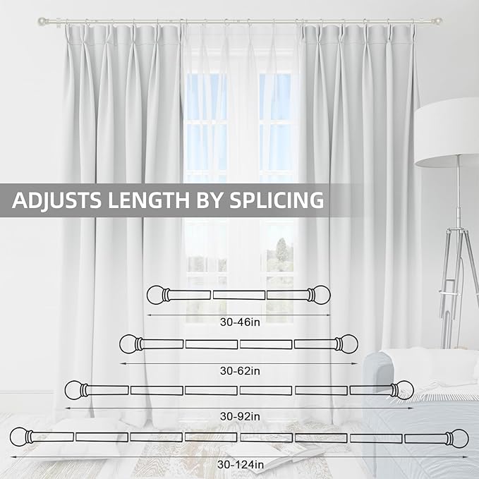 Thestoa Nickel Curtain Rods for Windows 30-62 Inch, 5/8" Stainless Steel Small Curtain Rod for Bedroom, Living Room,Kitchen,Farmhouse