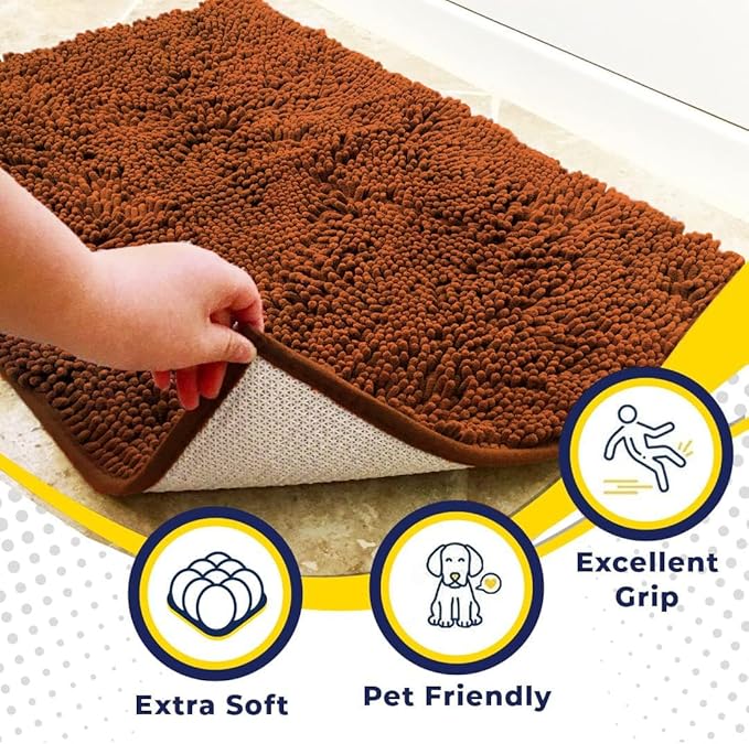Muddy Mat® | Super Absorbent Door Mat Indoor, Microfiber Quick Dry Chenille Entryway Rug, Non-Slip Front Door Mat, Indoor Mats for Entryway, Machine Washable Pet Rug, Orange XL 35" x 60"