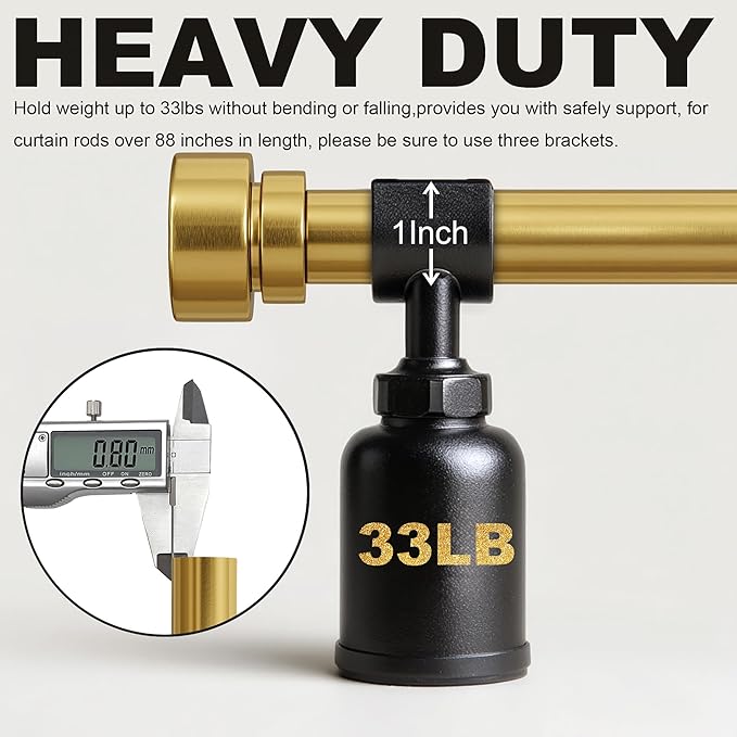 Lootkell 2 Pack Gold Curtain Rods Set for Windows 48 to 84 Heavy Duty 1" Diameter Adjustable Window Single Rods with Solid Metal Finials for Bedroom Living Room Kitchen Farmhouse
