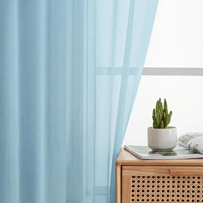 Sheer Curtains 84 Inches Long 2 Panels Set for Bedroom Living Room, Soft Airy Light Filtering Modern Solid Rod Pocket Drapes Window Treatments, Sky Blue, Each 42" W x 84" L