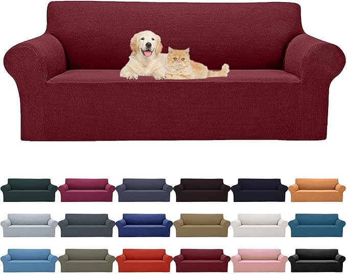 Cupuamon 2026 New Stretch Oversized Sofa Slipcovers Couch Sofa Cover for 4 Seater Furniture Protector Covers with Elastic Bottom Jacquard Fabric Small Checks for Pets, Kids - Dark Red
