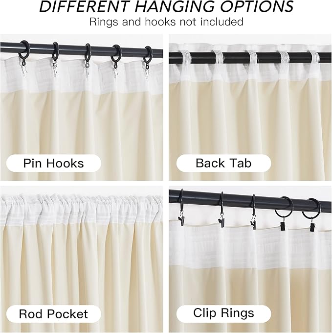 RYB HOME Cream Velvet Curtains 108 inch, Light Dimming White Window Curtains for Living Room Thermal Insulated Privacy Backdrop with Pleat Tape on Top for Bedroom, Ivory, W52 x L108 inch, 2 Panels